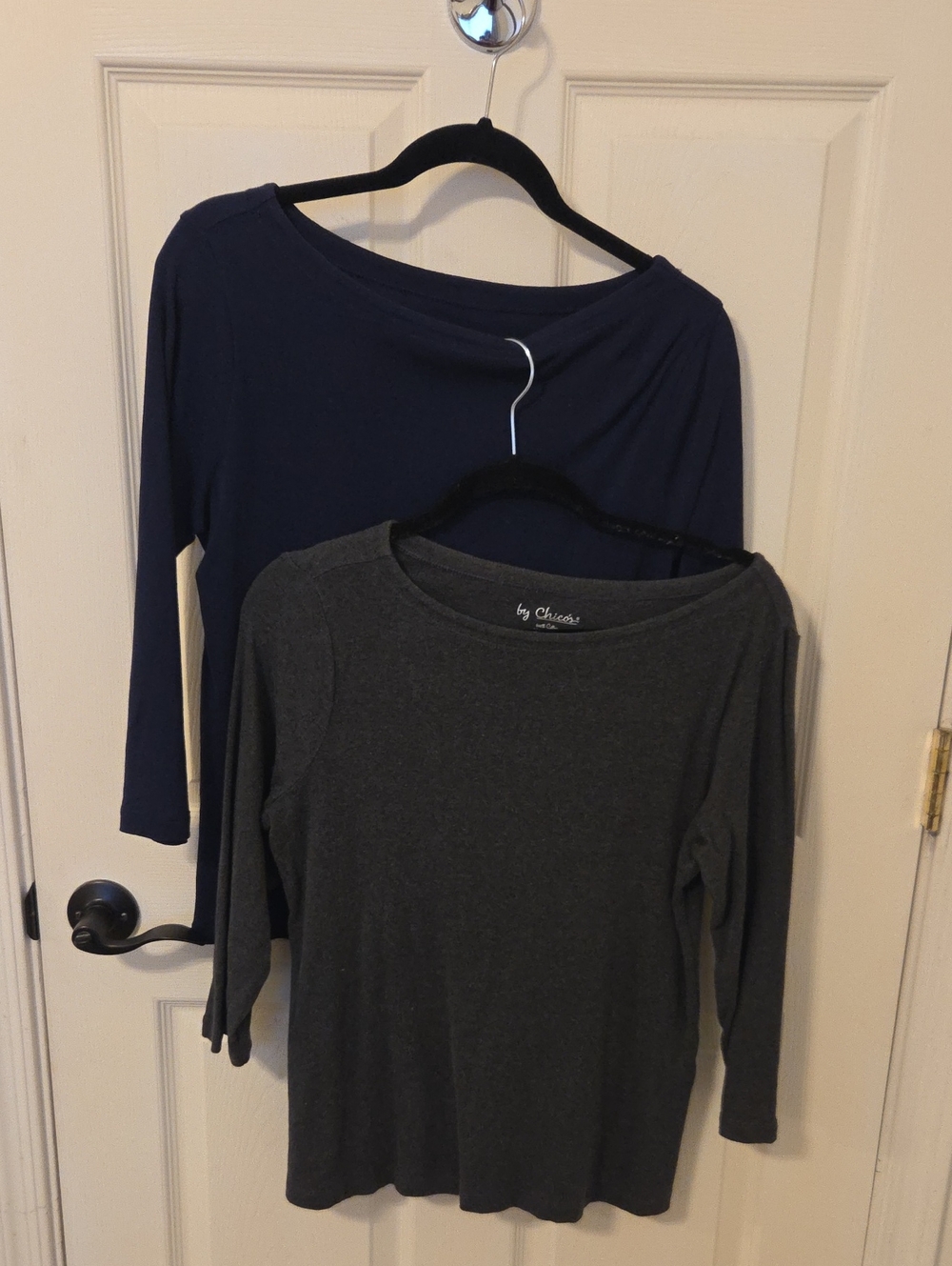 Chico's 3/4  Sleeve Boatneck Tops - Navy & Charcoal